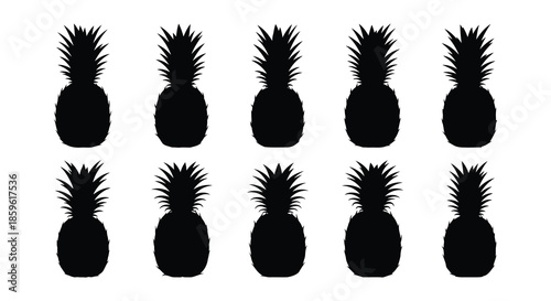 Four silhouettes of pineapples in varying stages of detail and design