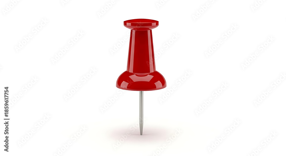 Fototapeta premium A red pushpin standing upright on a white background