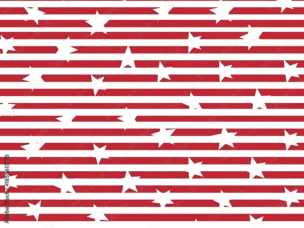 Obraz premium Dynamic Patriotic Inspired Pattern with Wavy Red Stripes and Scattered White Stars for Modern Graphic Design