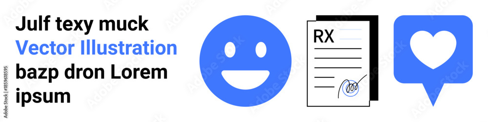 Fototapeta premium Healthcare, communication, wellness, medical records, connectivity, online services. Smiling face, prescription form and heart icon on white background. Healthcare and communication