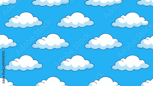 Cute Fluffy Clouds Repeating Pattern on Blue Sky