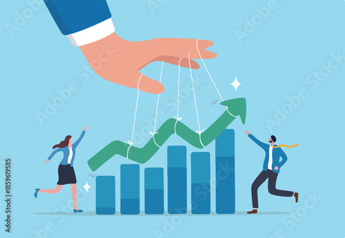 Control business success, leading company improvement, growth or increase efficiency, ambition or influence employee to growth business concept, businessman hand control success rising up graph.