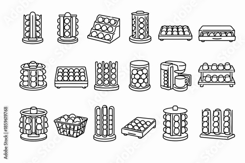 Various egg storage containers and organizers in different designs