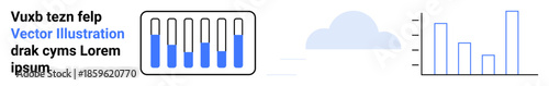 Bar graph, cloud, and progress visualization in a simplistic style. Ideal for analytics, progress tracking, cloud computing, data visualization, reporting, technology simple landing page
