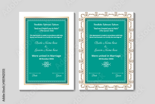 Elegant Muslim Couple Marriage Certificate Design Template 