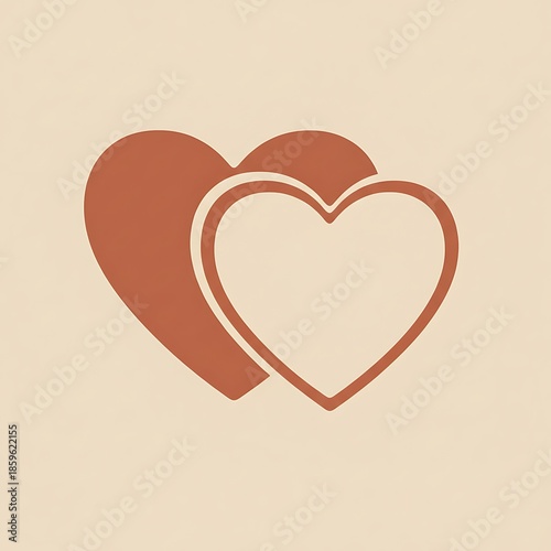 Abstract Two Heart Shapes in Muted Terracotta and Cream Palette