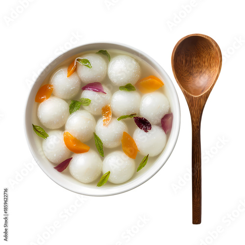 white rasgulla in plate isolated on transparent background