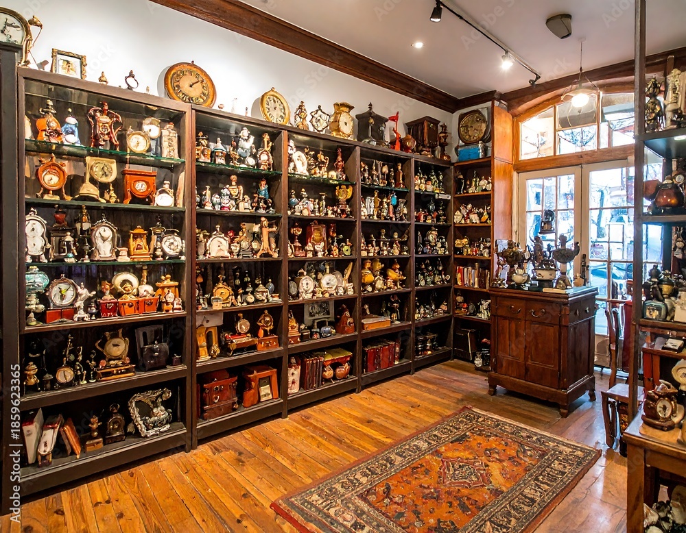Fototapeta premium Antique clock and curiosities shop interior