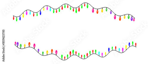 Festive colorful string lights border frame decoration isolated on transparent background design element