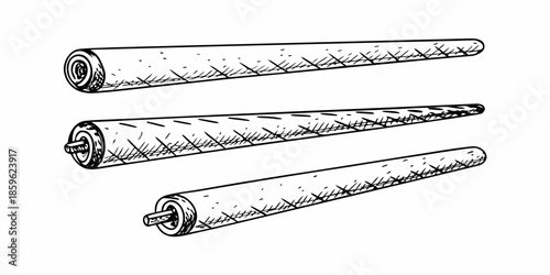 Detailed sketch illustration of three cylindrical objects with spiral patterns