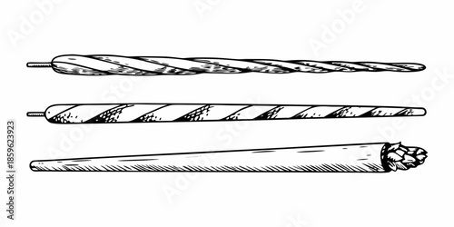 Sketch of three hand rolled cigarettes with distinct shapes and textures