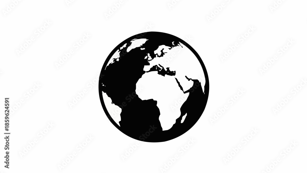 Fototapeta premium Black and white illustration of planet Earth globe.