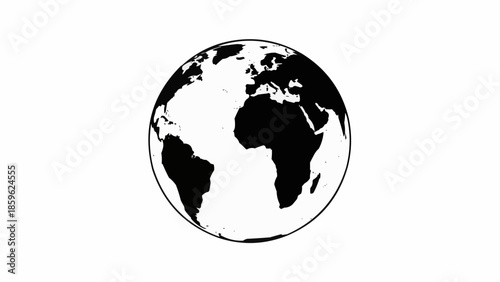 Black and white illustration of planet Earth globe.