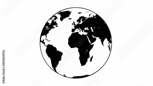 Black and white illustration of planet Earth globe.