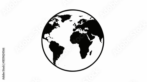 Black and white illustration of planet Earth globe.