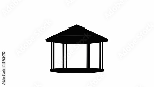 Black silhouette of a hexagonal gazebo structure on a white background.