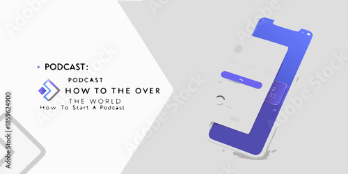 Podcast promotion graphic with blue letter j and text about starting a podcast