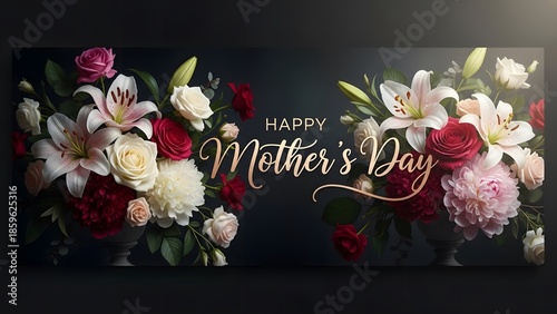 Happy mother's day wishes with beautiful flowers and greeting