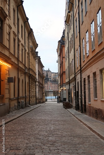 Historic street leading toward city center in Stockholm
