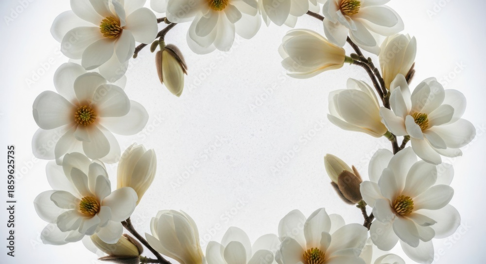 Fototapeta premium Beautiful magnolia flowers arranged in a circular pattern