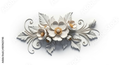 Beautiful white floral design on white background
