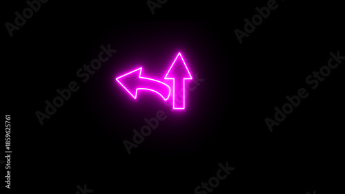 Left and up arrow for road direction. Glowing red neon light traffic directional arrows sign.