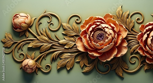 Beautiful golden floral design on green background