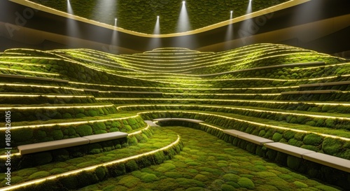 Futuristic green auditorium with modern lighting