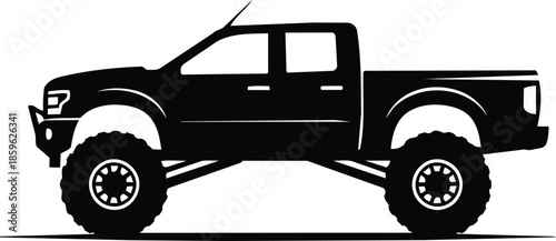 Black and White Silhouette of a Lifted OffRoad Pickup Truck.