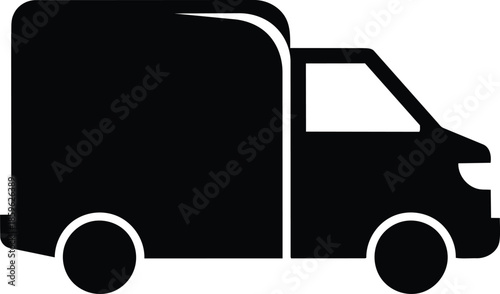 Black silhouette of a delivery truck symbolizing logistics and transportation services.