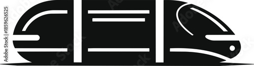 Highspeed train icon in black and white representing modern transportation and rapid transit.