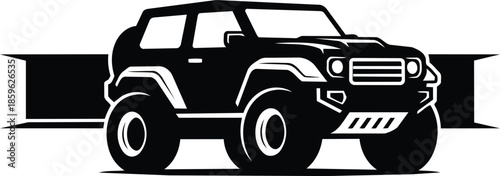 Offroad vehicle black and white illustration.