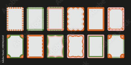 Hand-drawn frames artwork with curly ribbons, wavy borders, and abstract retro line patterns, ideal vector elements for invitations, social media posts, and poster designs.