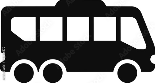 Simple black and white bus icon illustration.