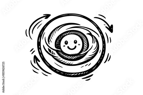 Playful Target Icon. Doodle-style vector icon of flexible goal setting, target with drifting center highlighted by motion swirls,