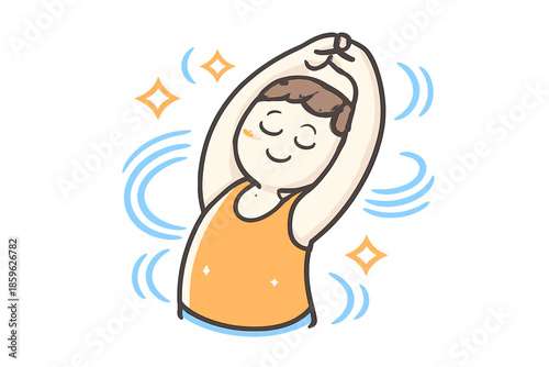 Gentle Self-Care Icon. Doodle-style vector icon of a self-care ritual step with gentle stretching or breathing, flowing motion