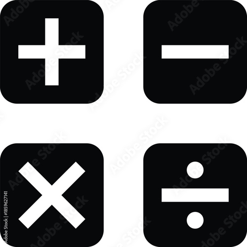 Basic Math Operators Icons Set – Plus Minus Multiply Divide Symbols