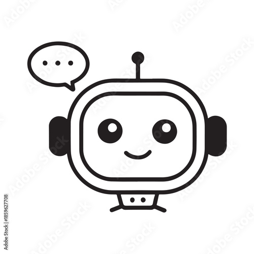 Unique AI Chatbot Face With Speech Bubble Silhouette Icon.