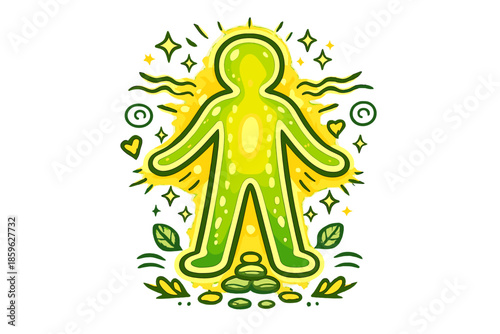 Glowing Detox Silhouette. Doodle-style vector icon of a fully activated detox body map, entire silhouette glowing evenly with