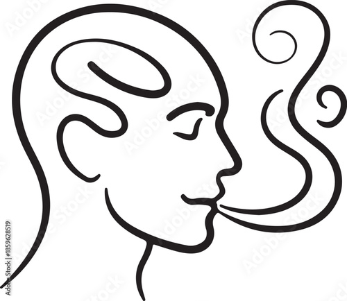 Black vector silhouette illustration of a woman’s face in profile with flowing hair representing beauty fashion and elegant feminine style