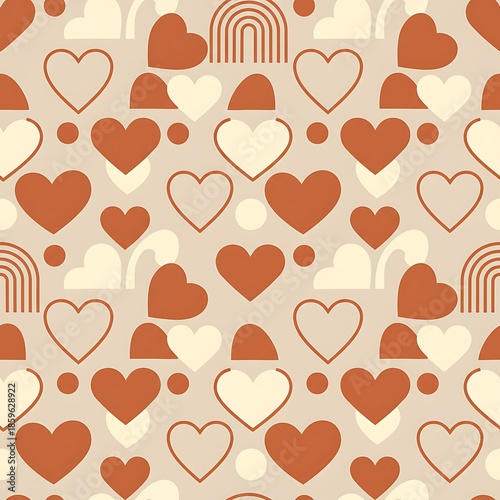 Contemporary Abstract Heart Pattern for Couples in Muted Terracotta and Cream Tones