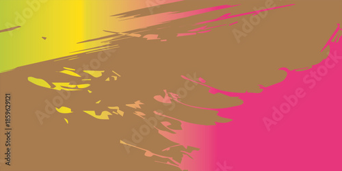 Abstract pink grunge brush art. Pink grunge on a brown background. Yellow-pink gradient.