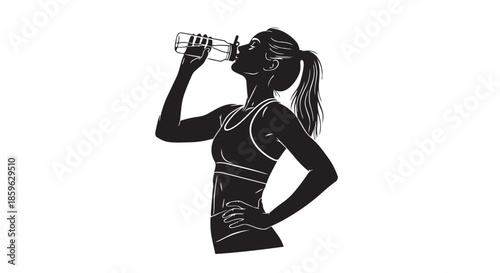 Woman in sportswear hydrating with a water bottle after a workout to maintain fitness and health