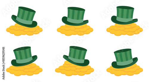 Leprechaun hat illustration with gold coins