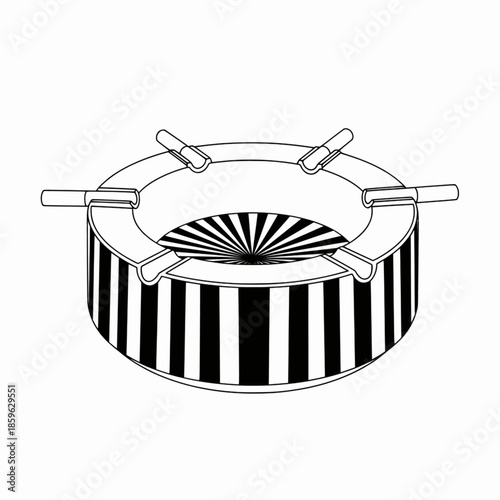 Art Deco round ashtray with vertical striped geometric design