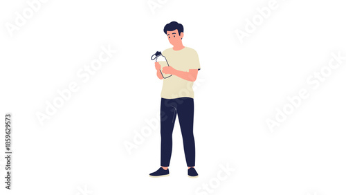 Young man playing video game with a game controller in a minimalistic style