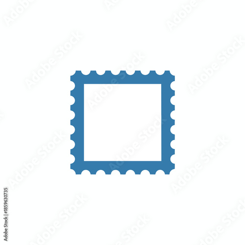 A square shaped postage item with a blue frame and curved edges