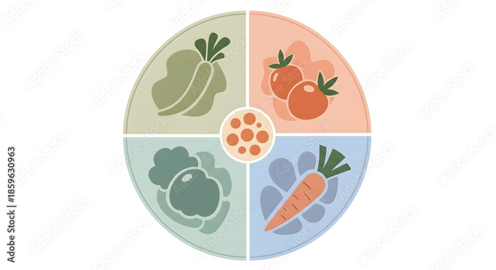 Fototapeta premium Colorful illustration of fresh vegetables arranged in a circular design.