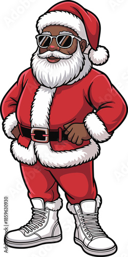 Cool and modern african american santa claus rocking sunglasses and trendy sneakers