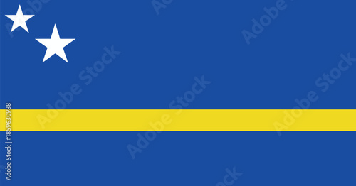 curaçao national flag with blue field, yellow stripe and white stars, flat vector illustration for caribbean country, travel and culture